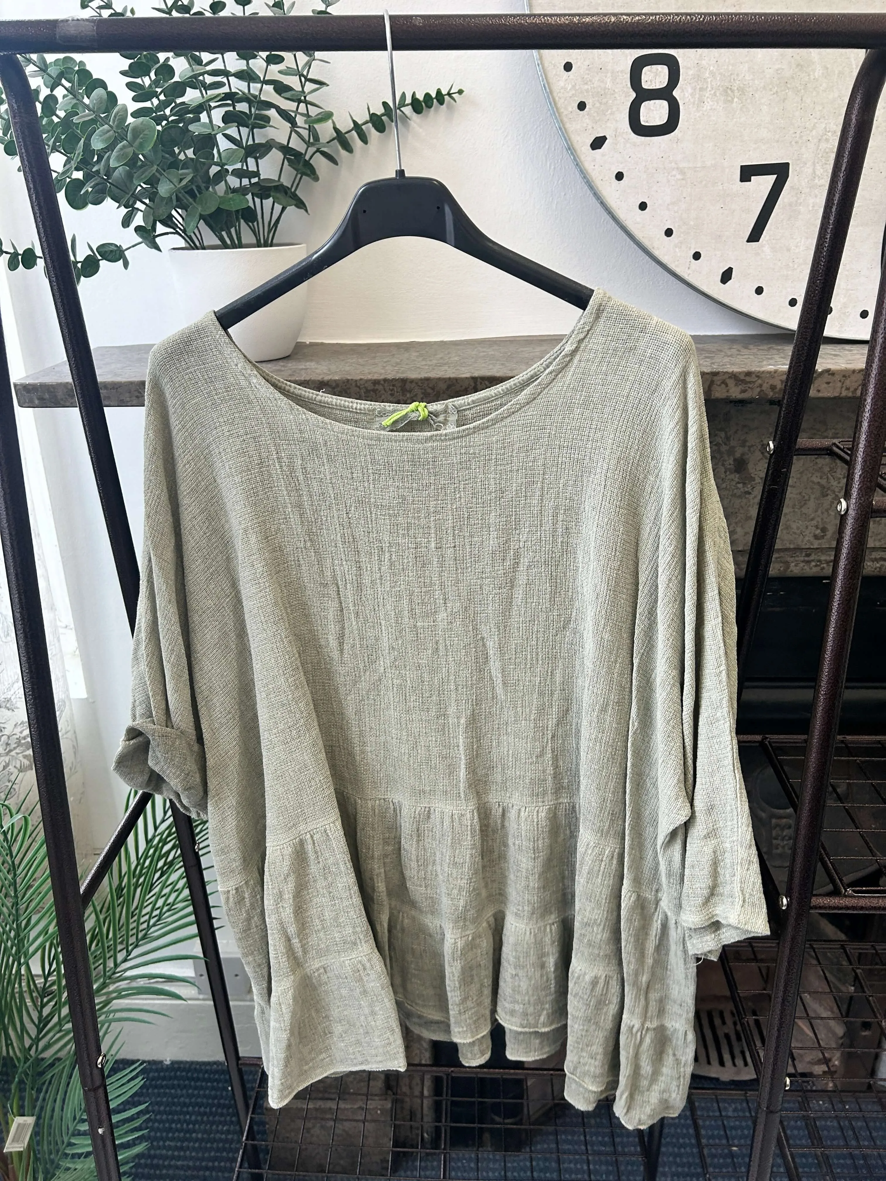 Acid Wash Tiered Gauze Top