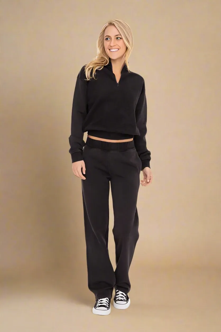 Black Elastic Waist Fleece Pants