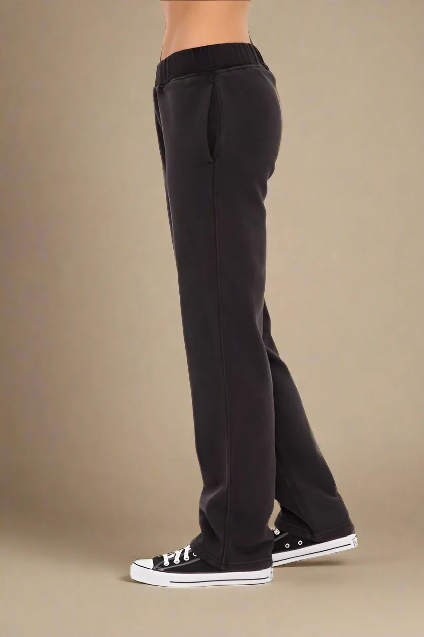 Black Elastic Waist Fleece Pants