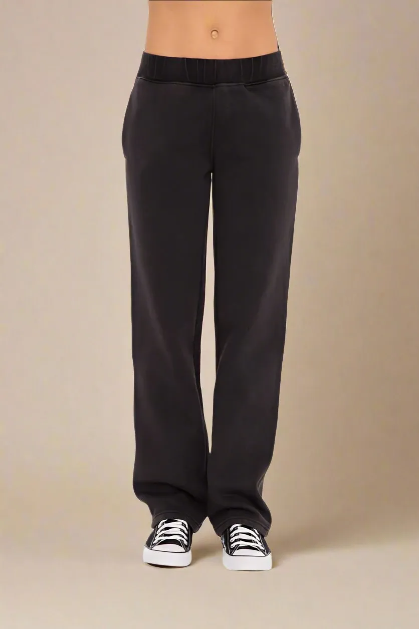 Black Elastic Waist Fleece Pants