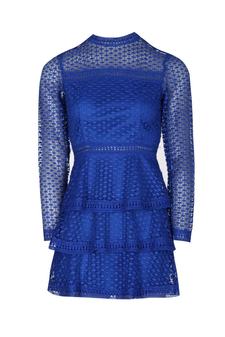 Blue Crochet Long Sleeved Dress