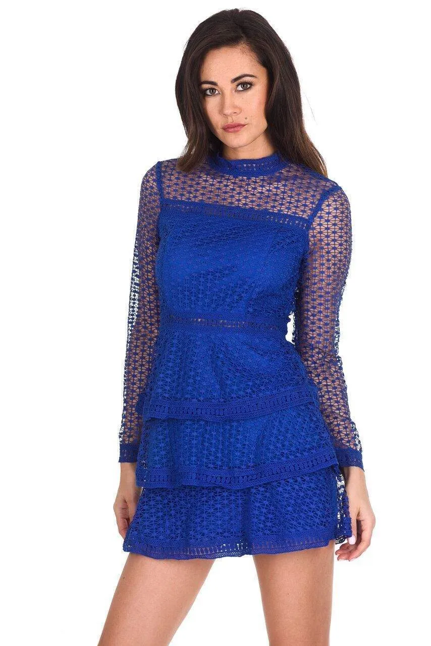 Blue Crochet Long Sleeved Dress