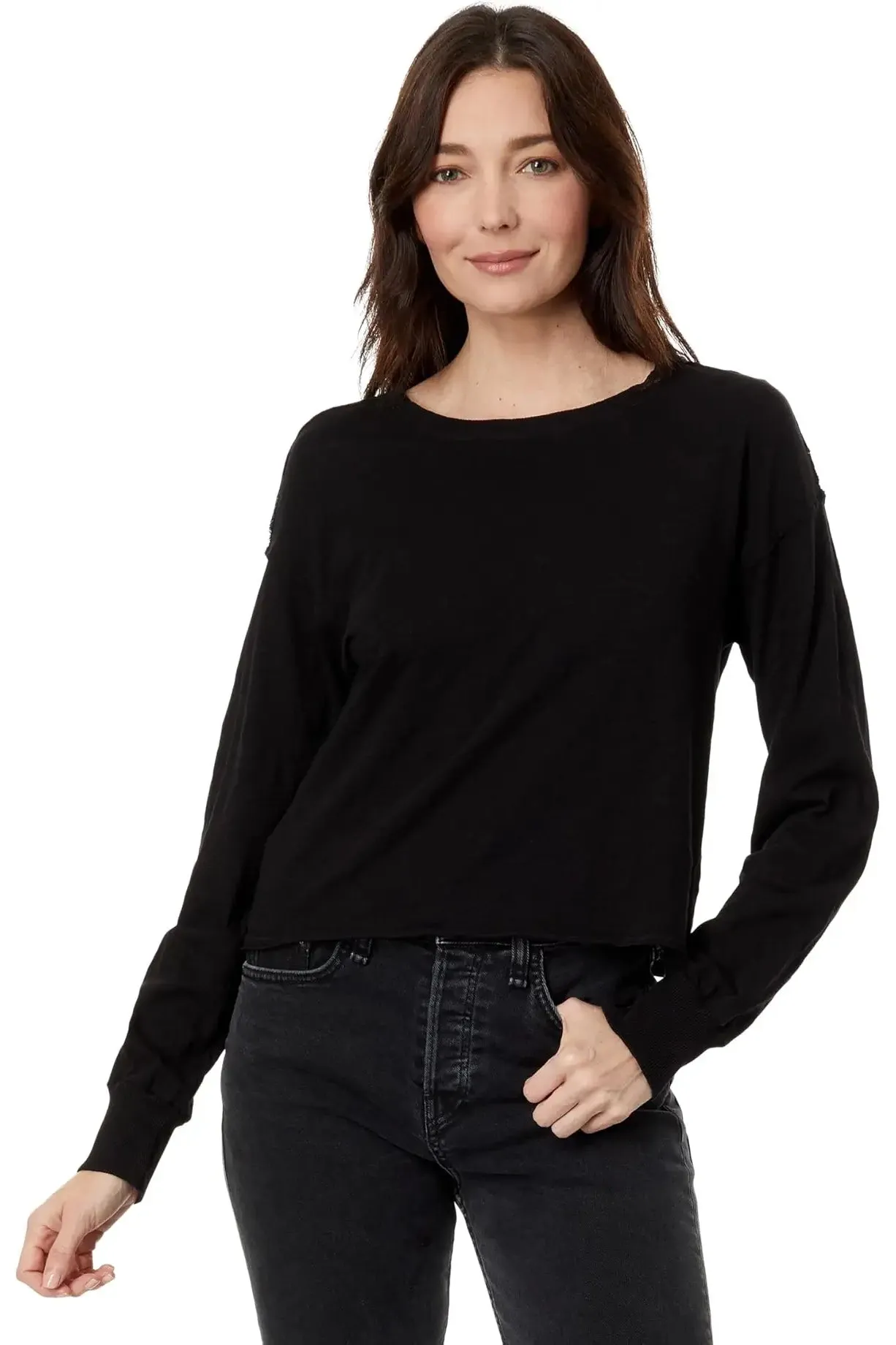 Bobi Cropped Boxy Long Sleeve Tee