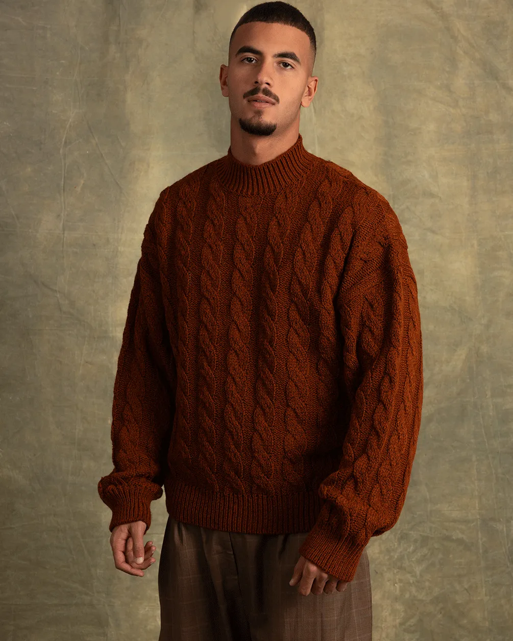 Brick Red Cable Knit Sweater