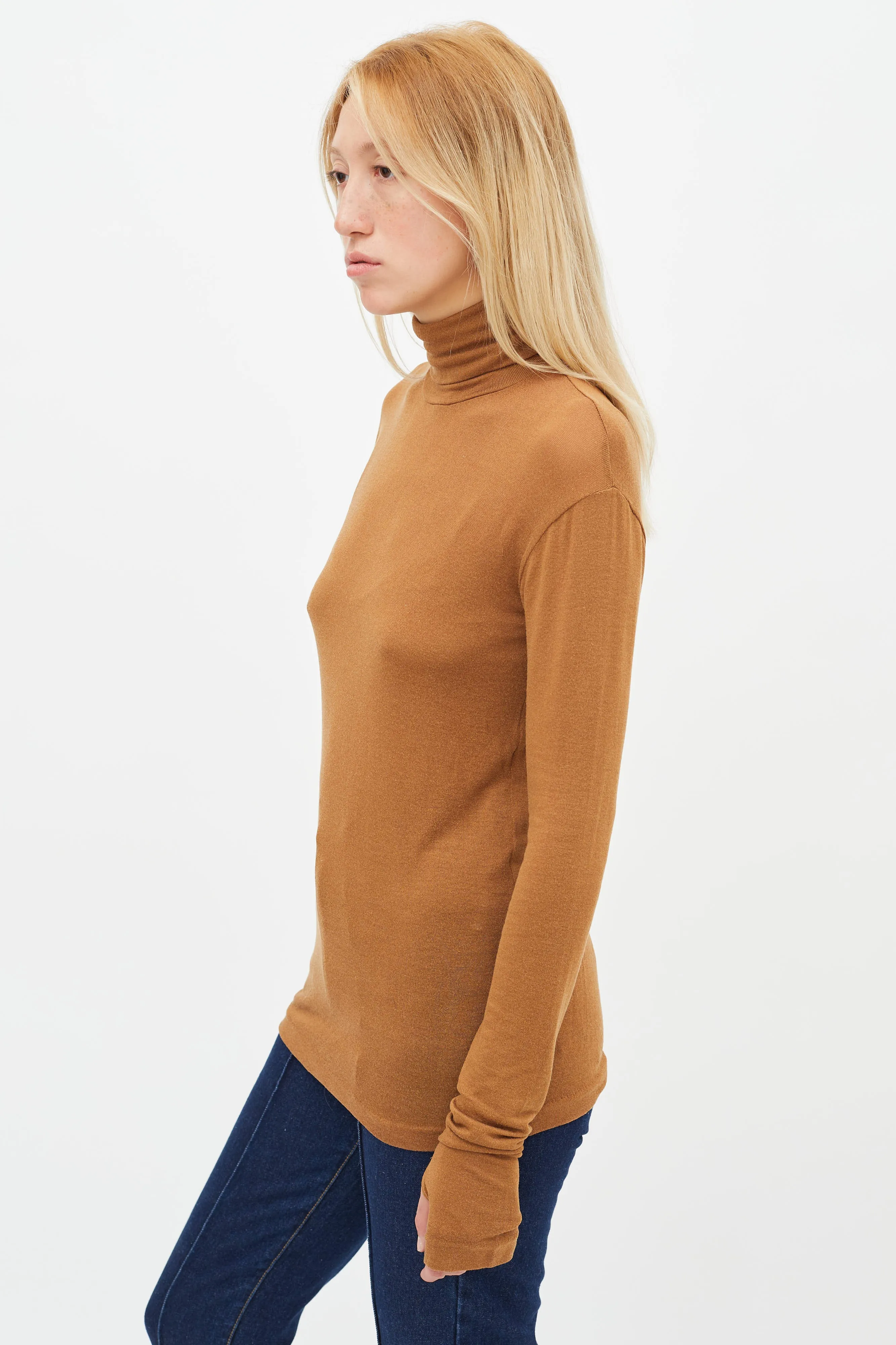 Brown Semi Sheer Long Sleeve Top