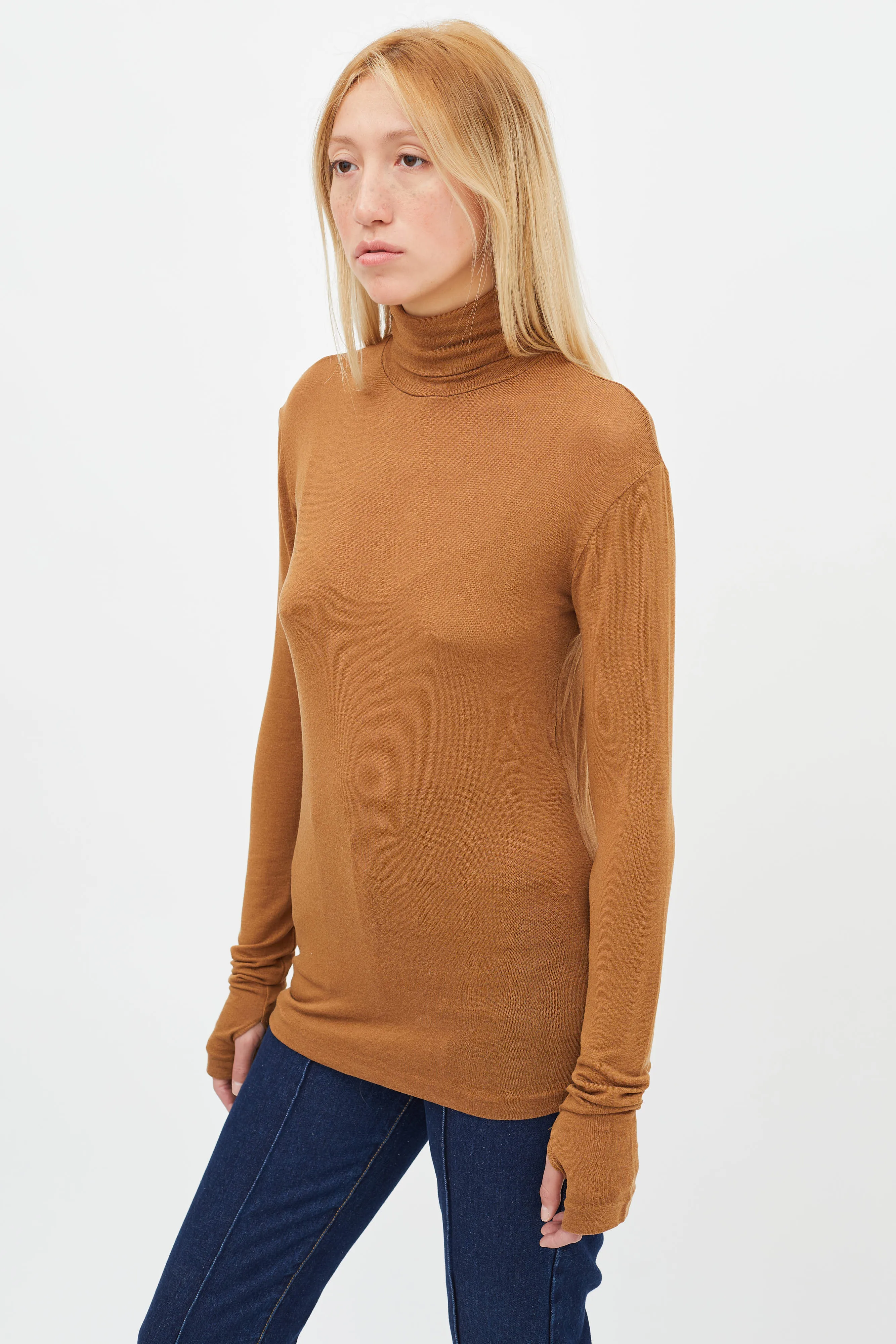 Brown Semi Sheer Long Sleeve Top