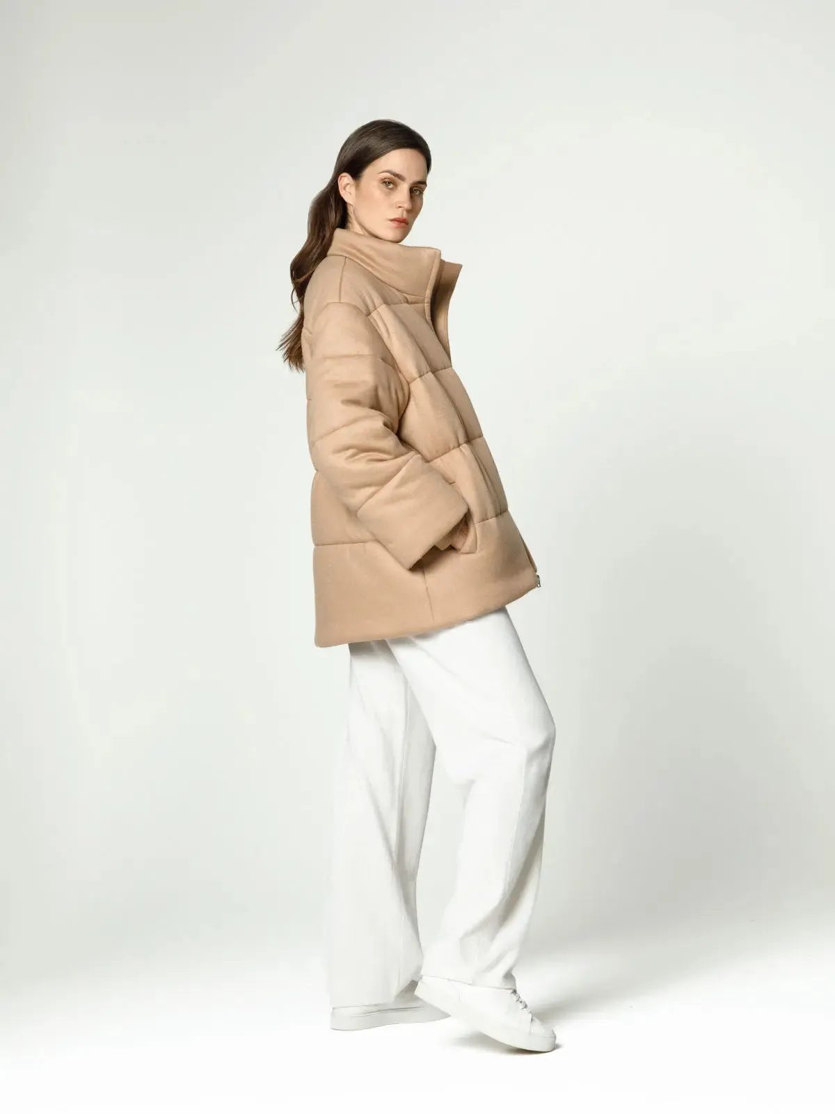 Camel color cashmere down jacket