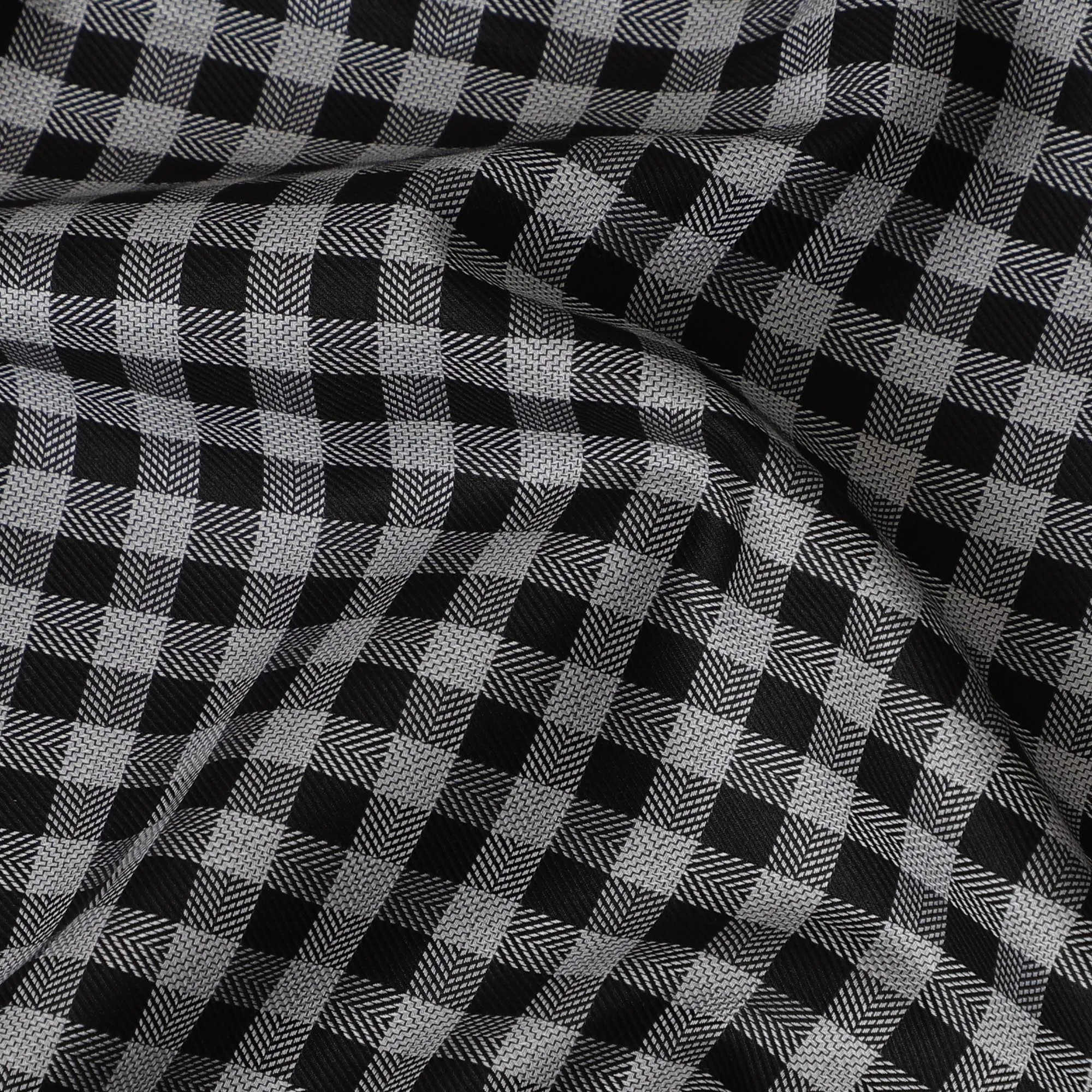 Classic Black and White Gingham Cotton Shirting Fabric, Satin Finish, 150 cm Wide-D19193