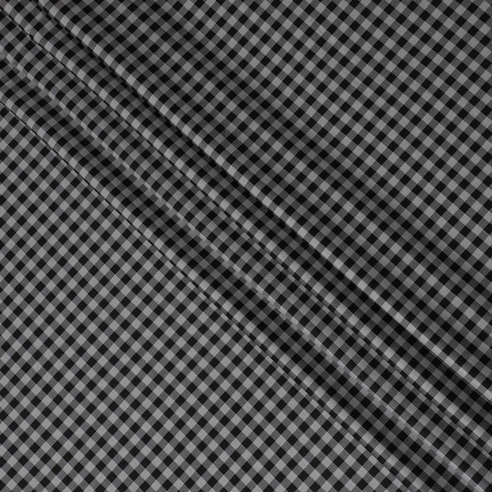 Classic Black and White Gingham Cotton Shirting Fabric, Satin Finish, 150 cm Wide-D19193