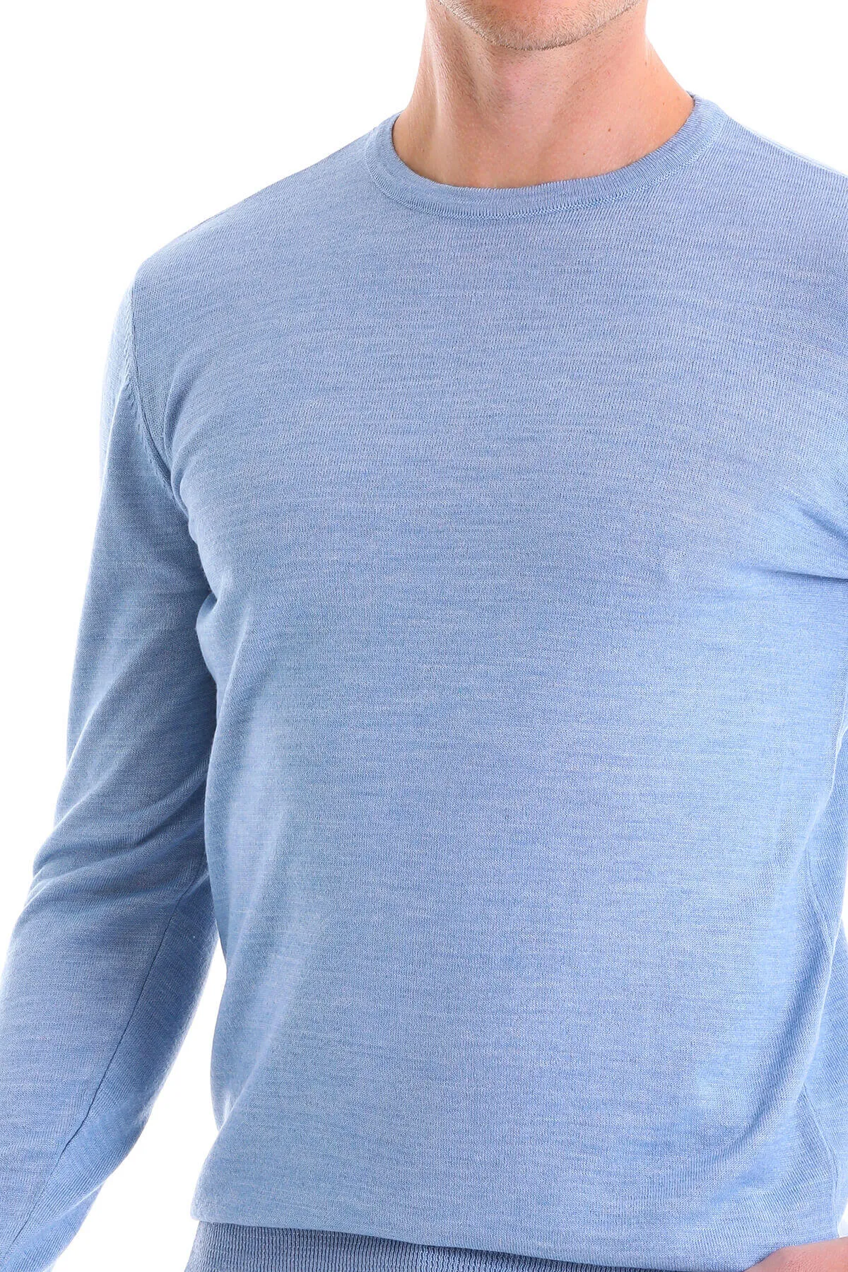 Comfort Fit Wool Blend Blue Crewneck Sweater