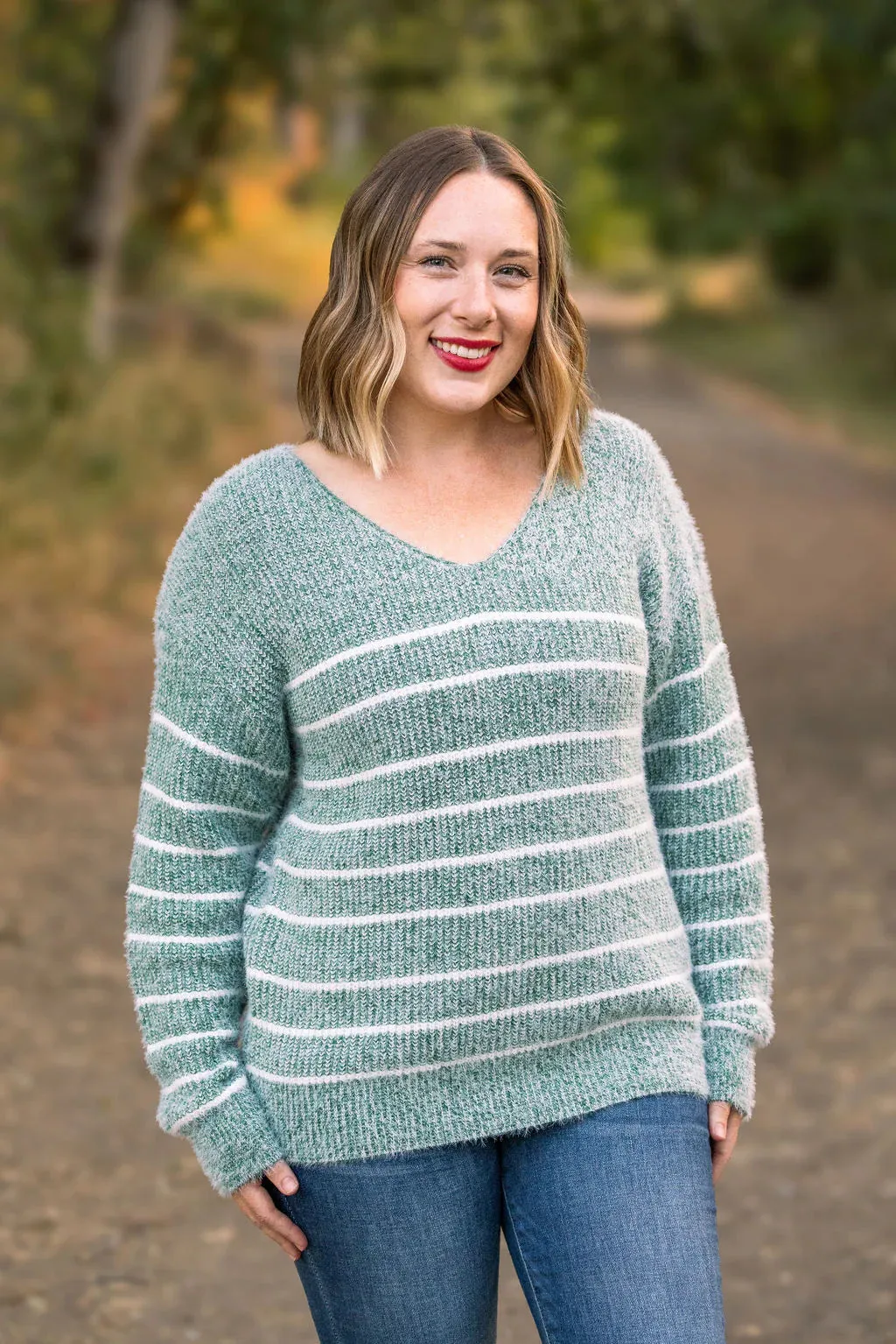 Cozy Striped Sweater - Green