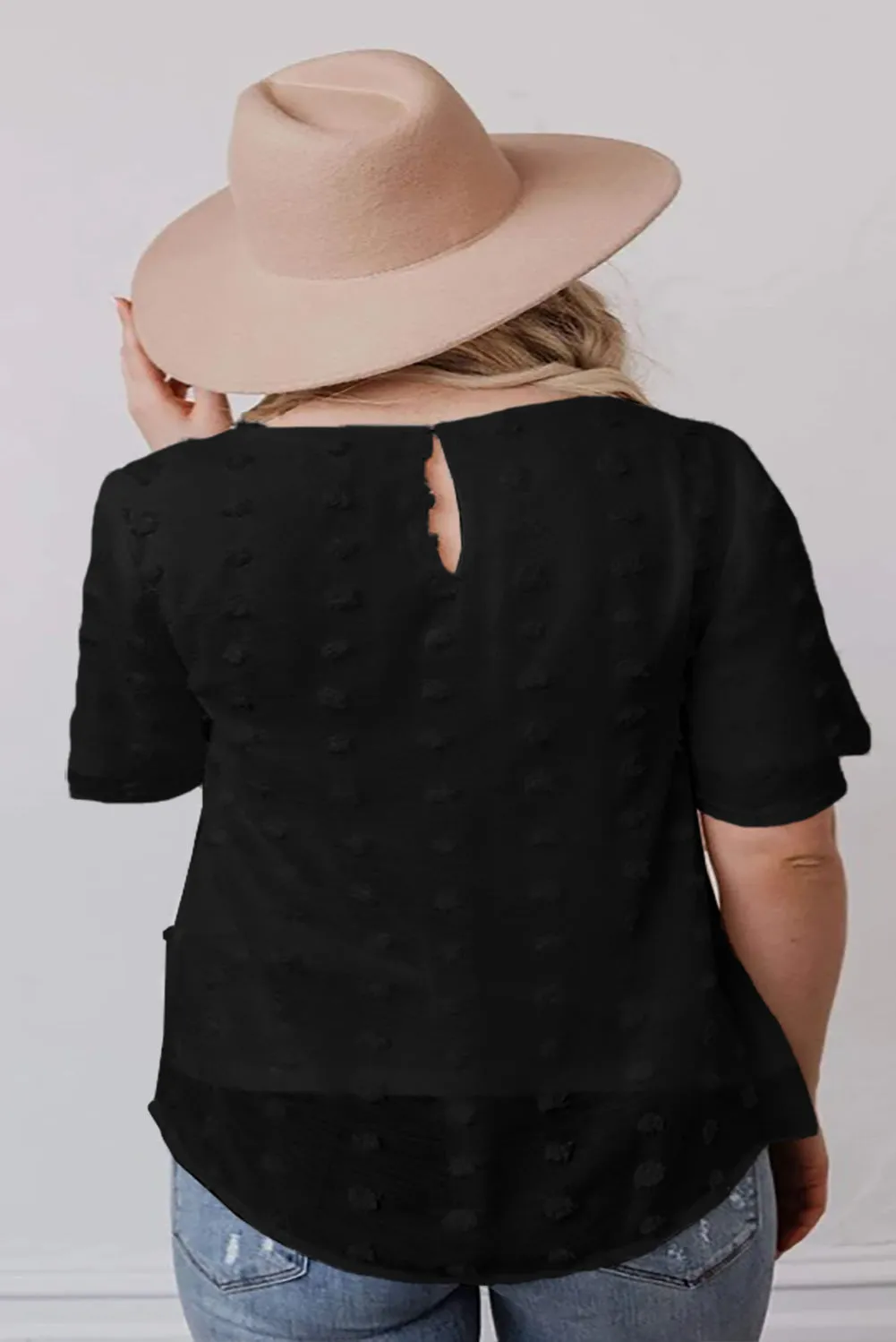 Curved Hem Swiss Dot Plus Size Sheer Tops