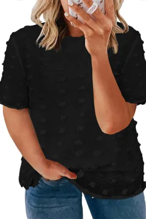 Curved Hem Swiss Dot Plus Size Sheer Tops