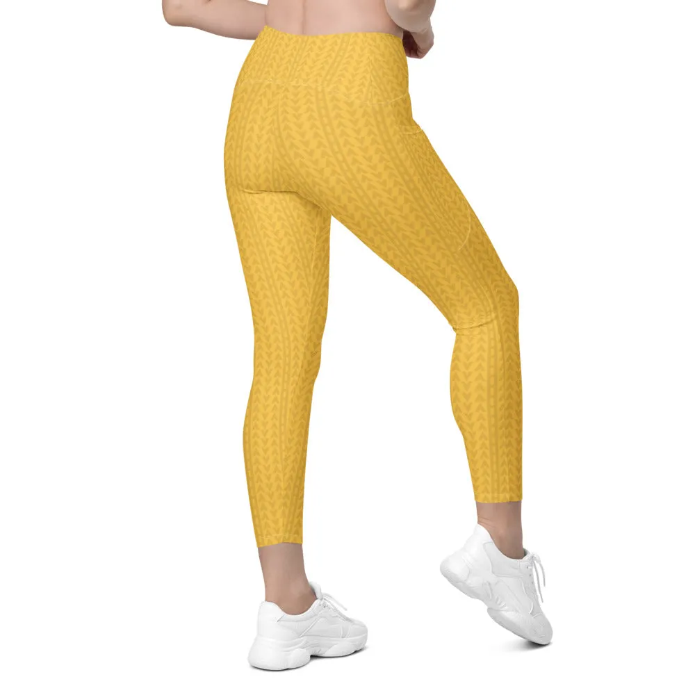 Daffodil Yellow High Waisted Crossover Leggings with Pockets