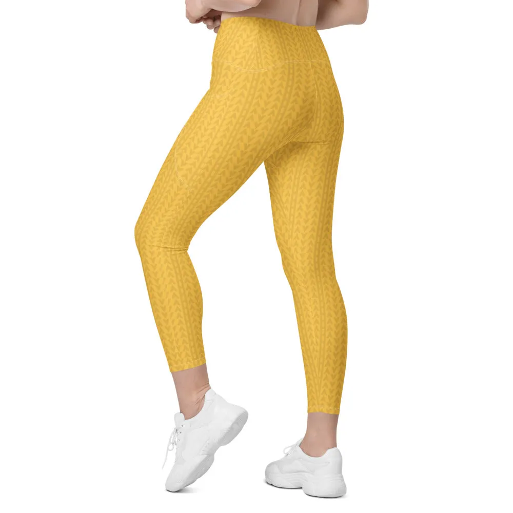 Daffodil Yellow High Waisted Crossover Leggings with Pockets