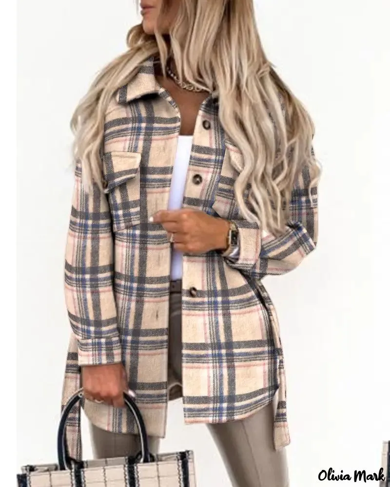 Deanwangkt - Plaid shirt with long sleeves and buttoned pocket with belt