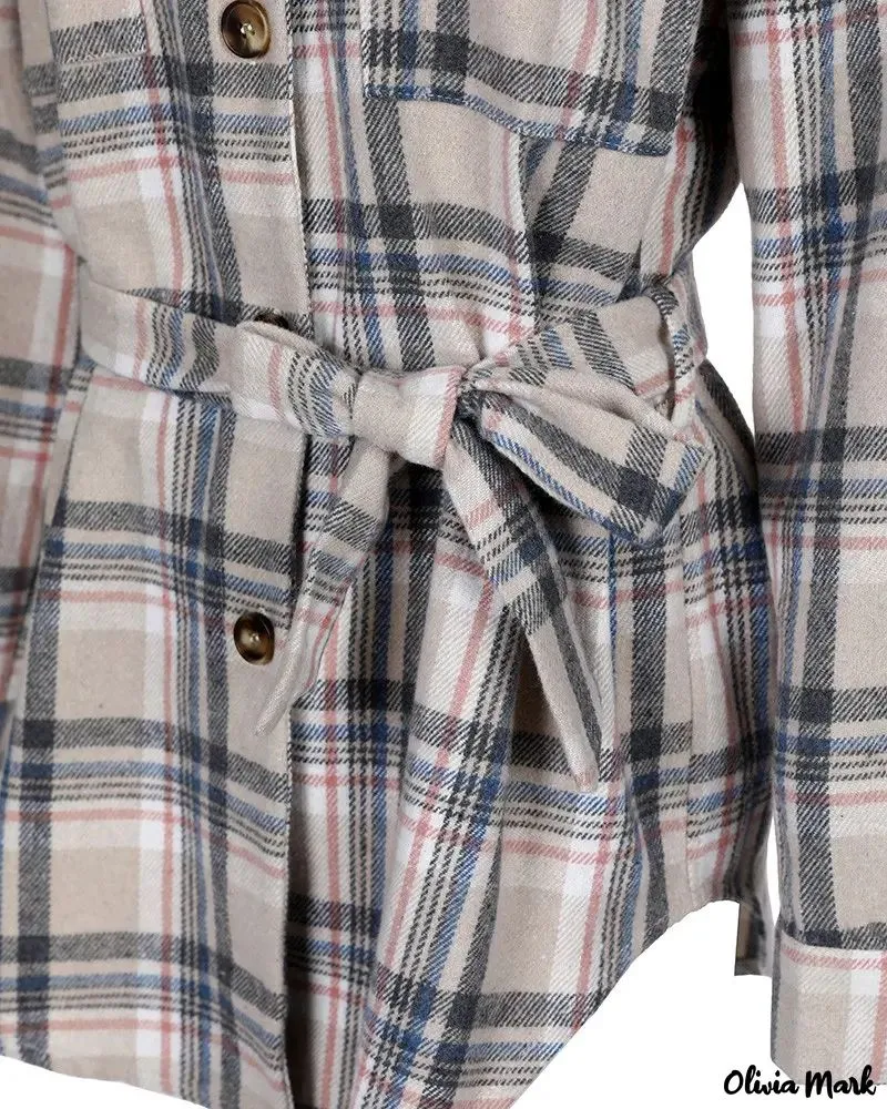 Deanwangkt - Plaid shirt with long sleeves and buttoned pocket with belt