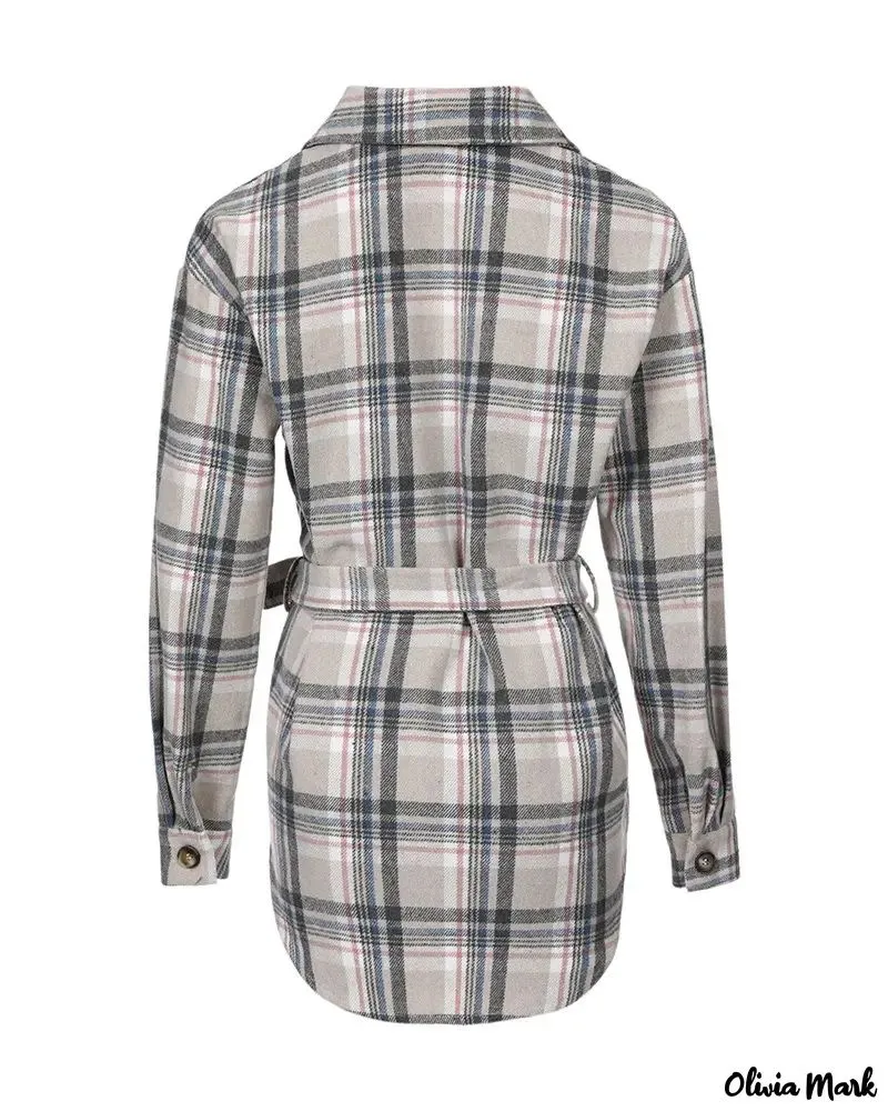 Deanwangkt - Plaid shirt with long sleeves and buttoned pocket with belt