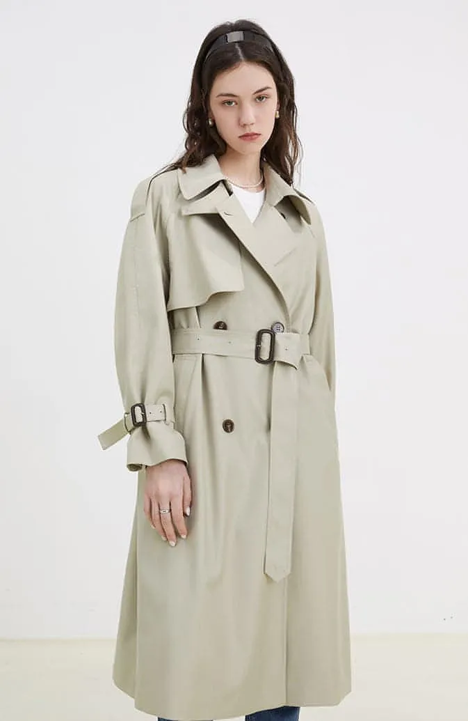 Double-Breasted Loose Mid-Length Melton Trench Coat