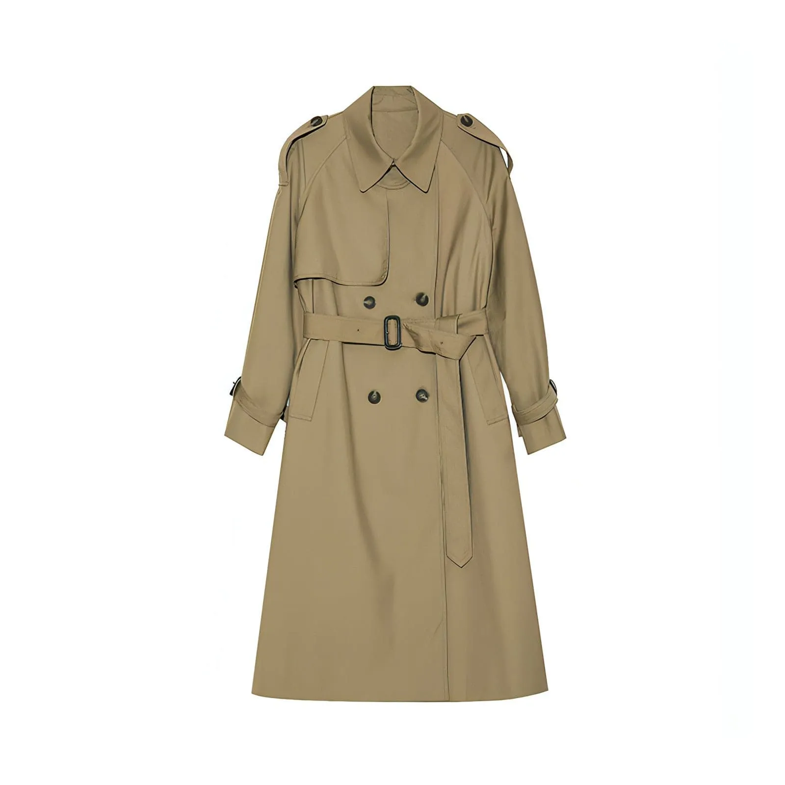 Double-Breasted Loose Mid-Length Melton Trench Coat