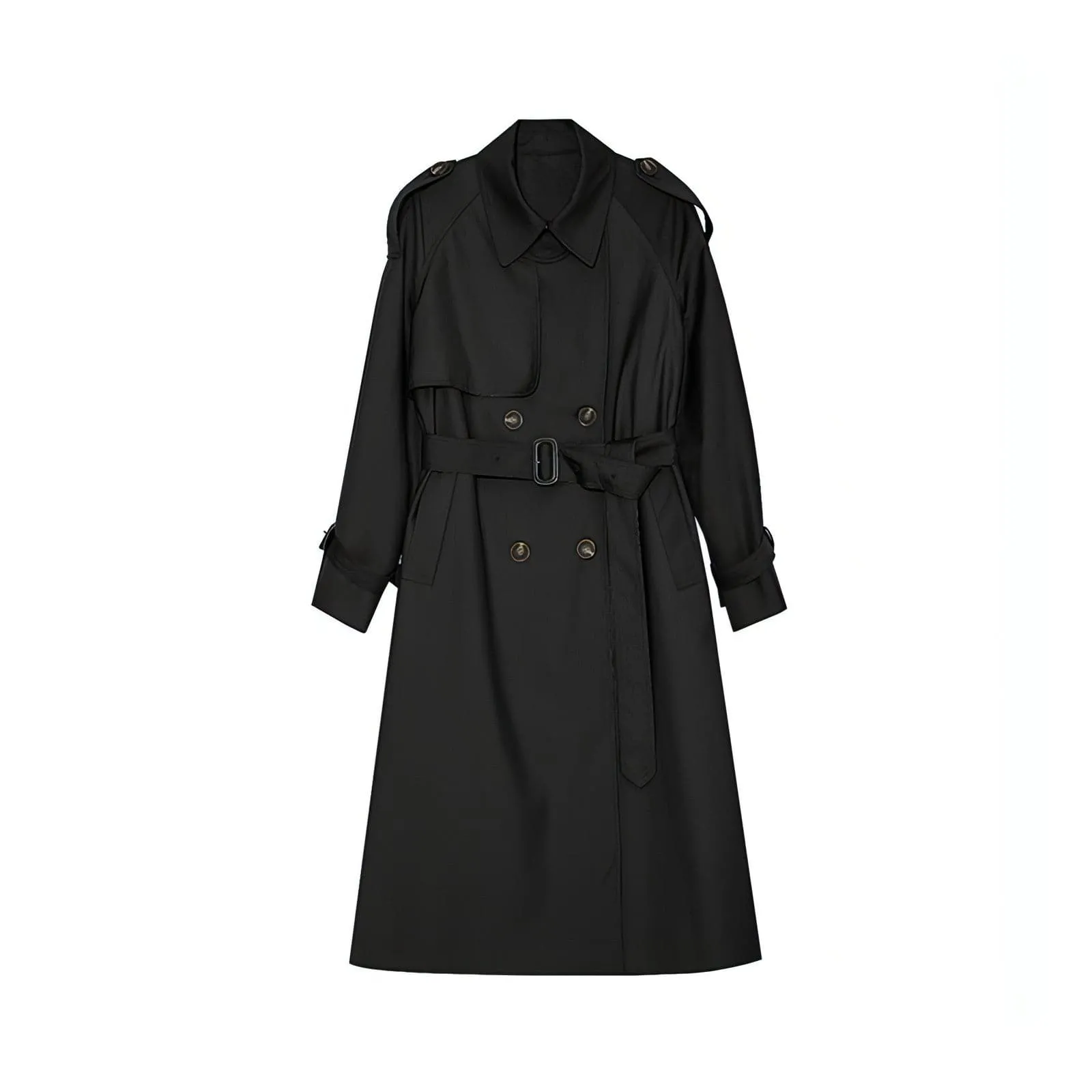 Double-Breasted Loose Mid-Length Melton Trench Coat