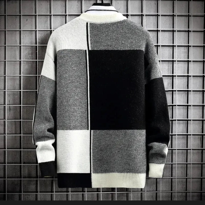 Dusk Sweater - Elevate Your Style: Colour-Blocked Crewneck Warm Sweater - Long Sleeve Loose Knit Pullover