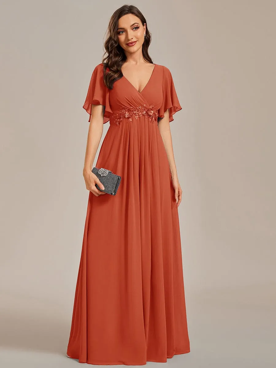 Elegant Chiffon Applique Mother of the Bride Dress with Flutter Sleeves