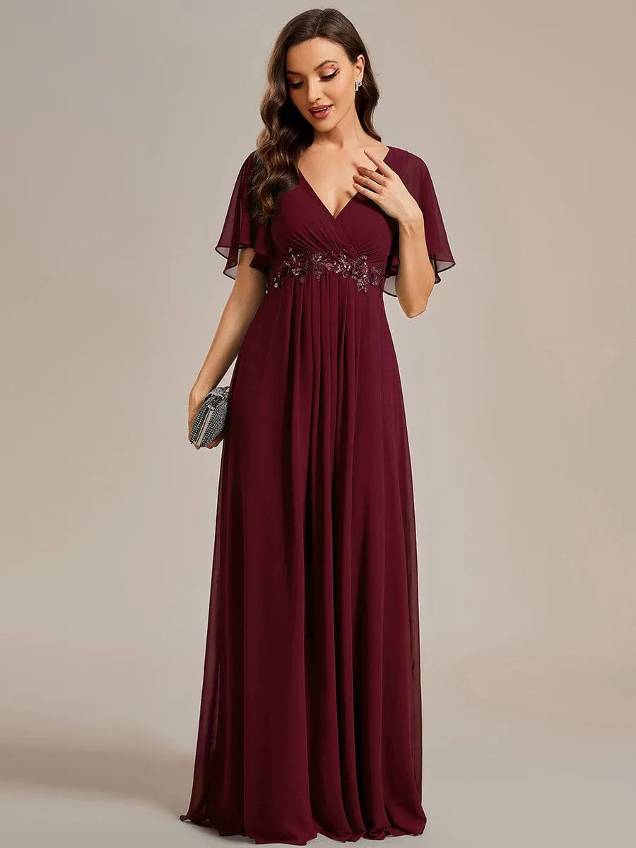 Elegant Chiffon Applique Mother of the Bride Dress with Flutter Sleeves