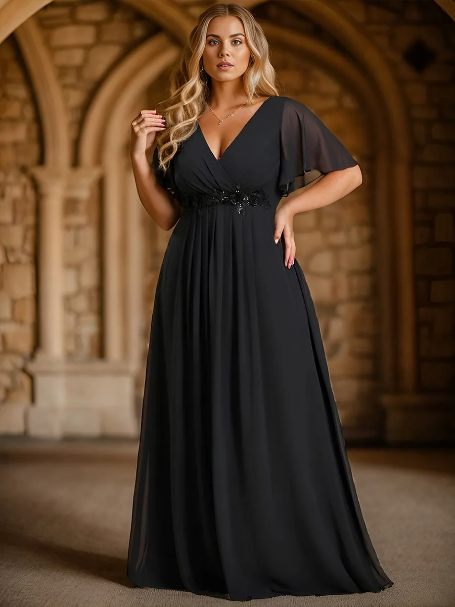 Elegant Chiffon Applique Mother of the Bride Dress with Flutter Sleeves