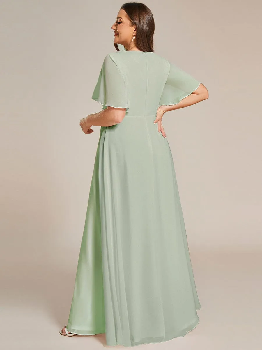 Elegant Chiffon Applique Mother of the Bride Dress with Flutter Sleeves