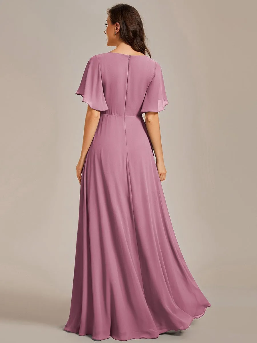 Elegant Chiffon Applique Mother of the Bride Dress with Flutter Sleeves