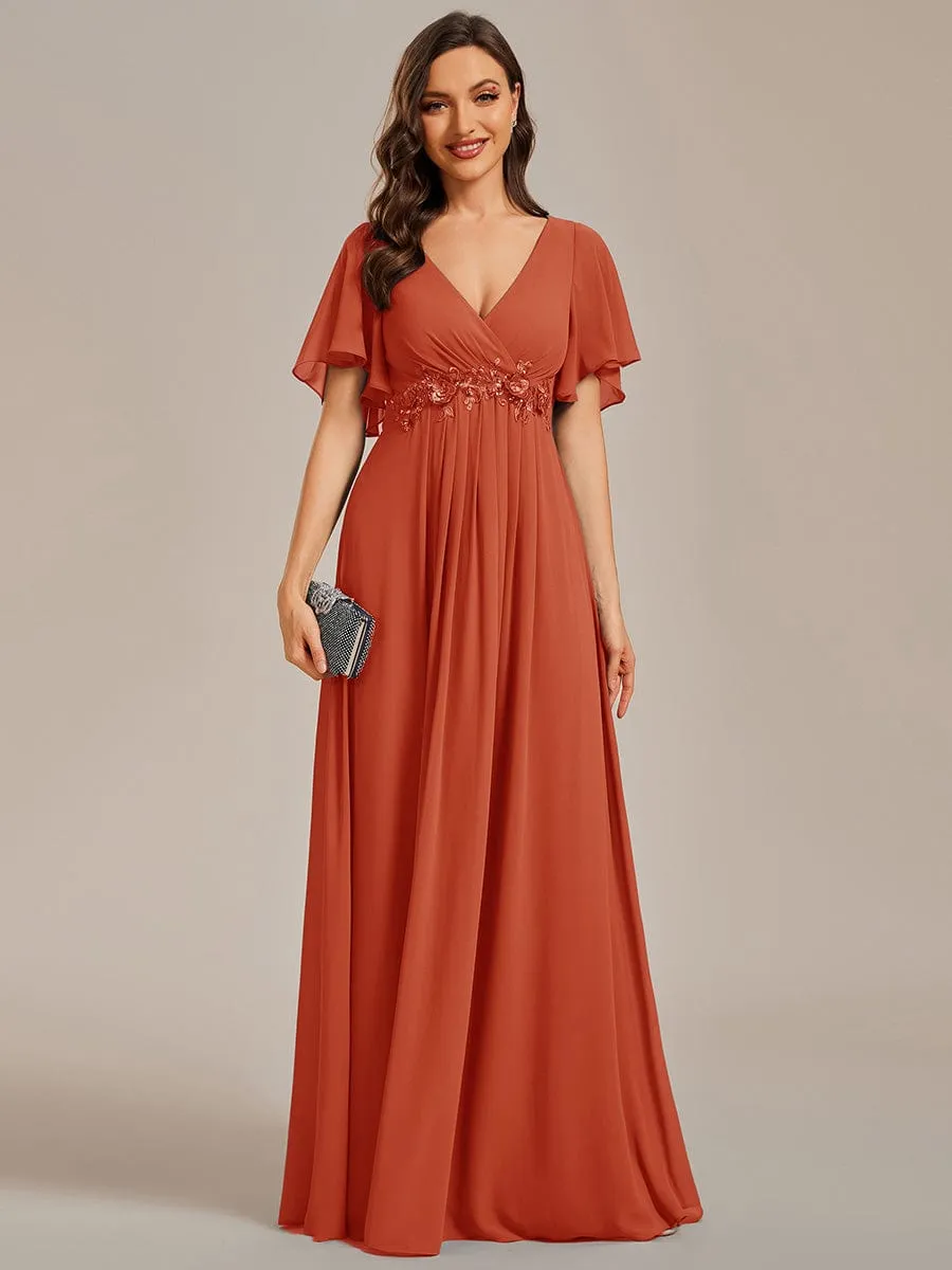 Elegant Chiffon Applique Mother of the Bride Dress with Flutter Sleeves