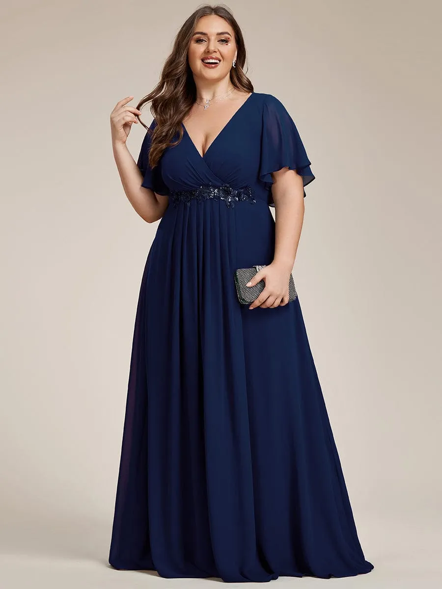 Elegant Chiffon Applique Mother of the Bride Dress with Flutter Sleeves