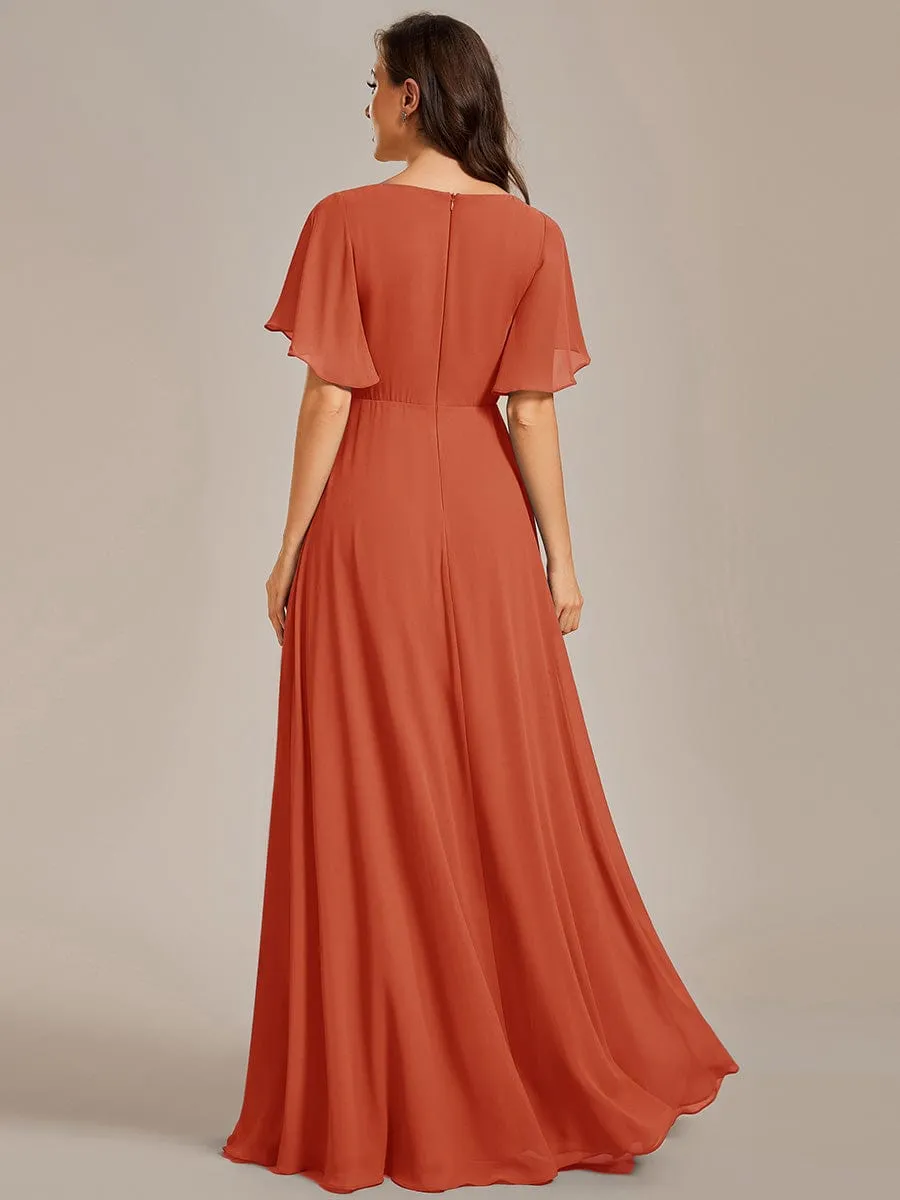 Elegant Chiffon Applique Mother of the Bride Dress with Flutter Sleeves