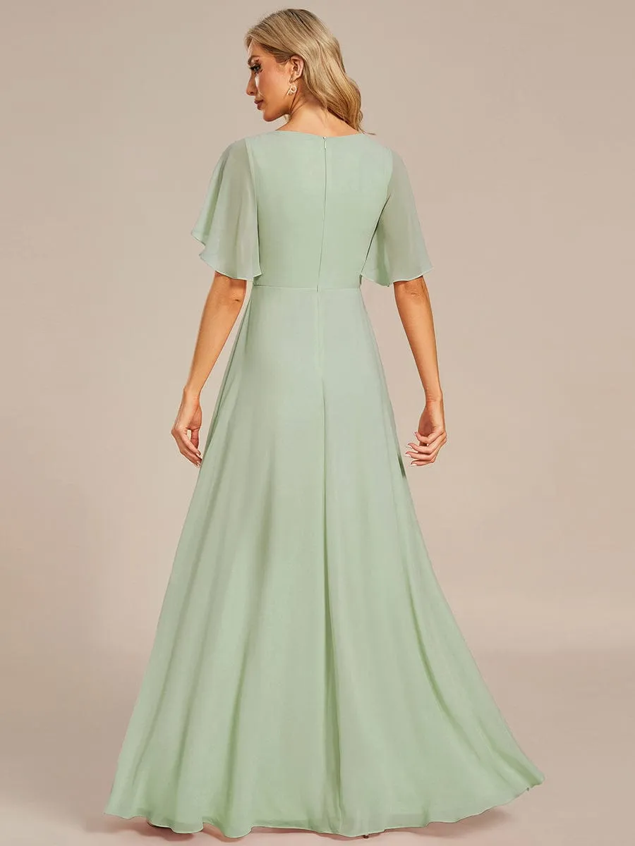 Elegant Chiffon Applique Mother of the Bride Dress with Flutter Sleeves