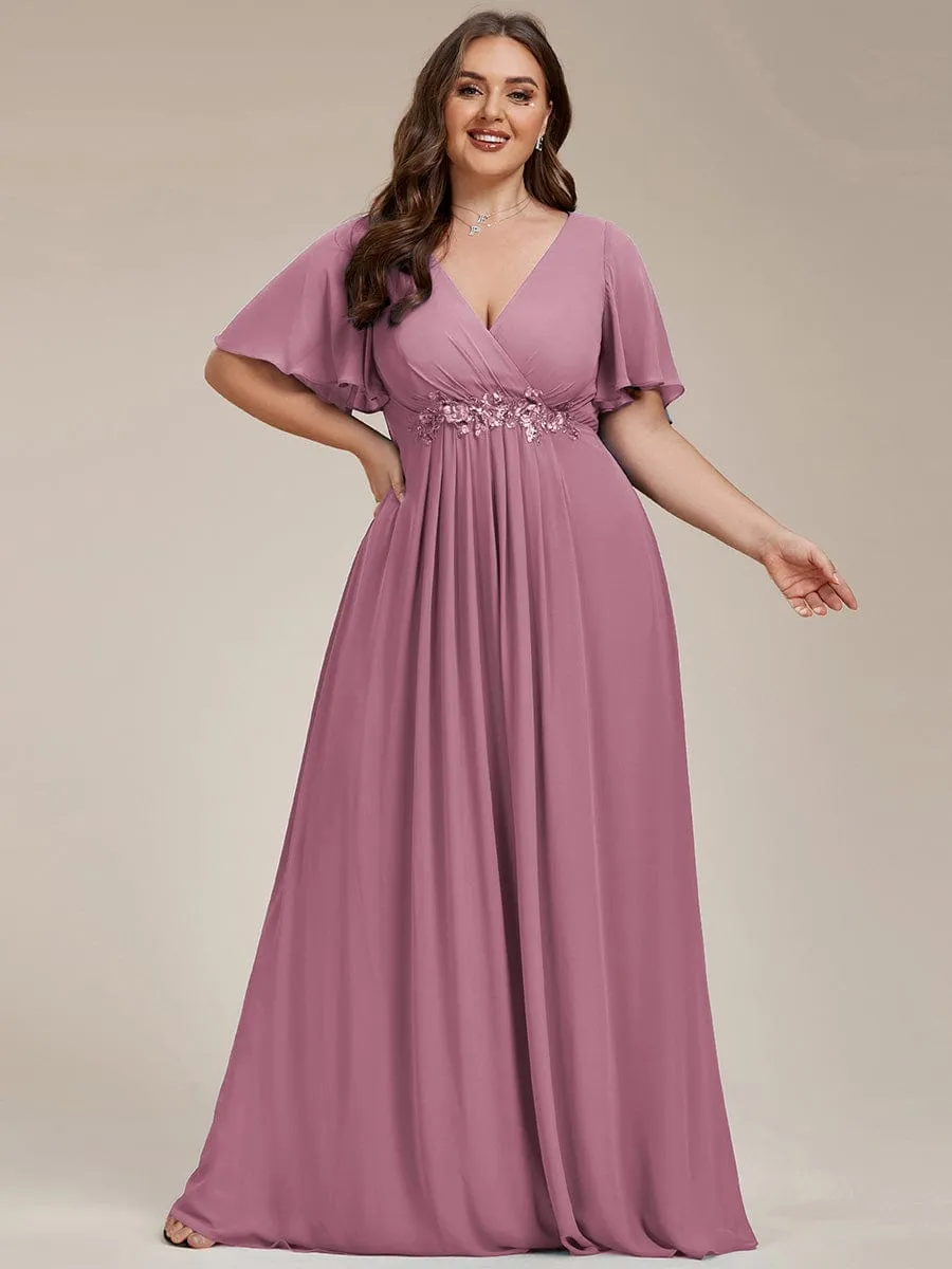 Elegant Chiffon Applique Mother of the Bride Dress with Flutter Sleeves