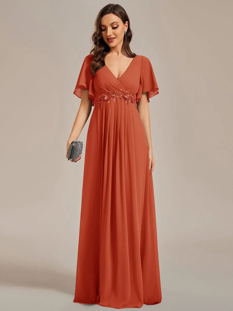 Elegant Chiffon Applique Mother of the Bride Dress with Flutter Sleeves