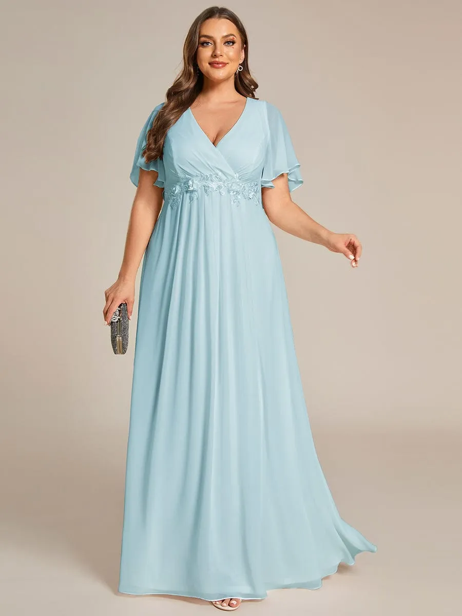 Elegant Chiffon Applique Mother of the Bride Dress with Flutter Sleeves