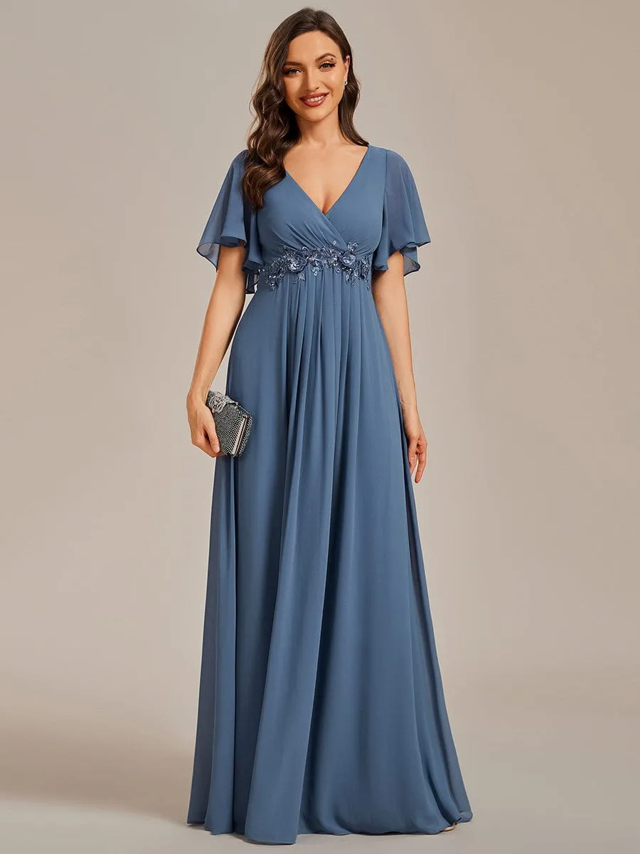 Elegant Chiffon Applique Mother of the Bride Dress with Flutter Sleeves