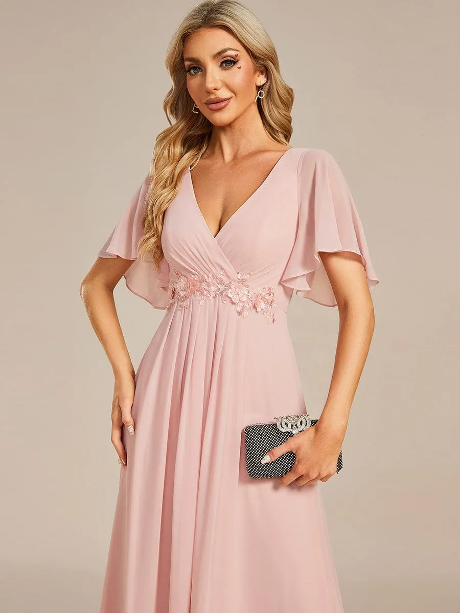 Elegant Chiffon Applique Mother of the Bride Dress with Flutter Sleeves