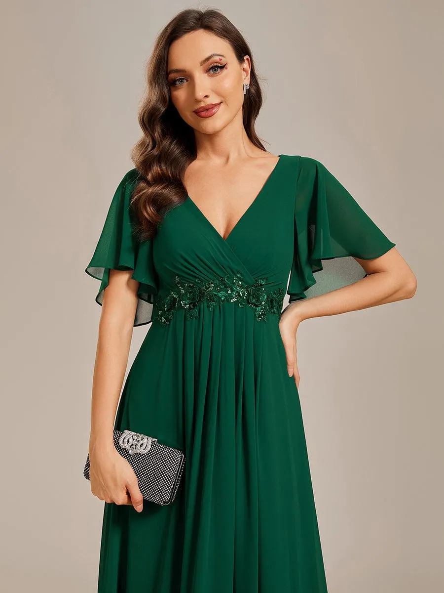 Elegant Chiffon Applique Mother of the Bride Dress with Flutter Sleeves