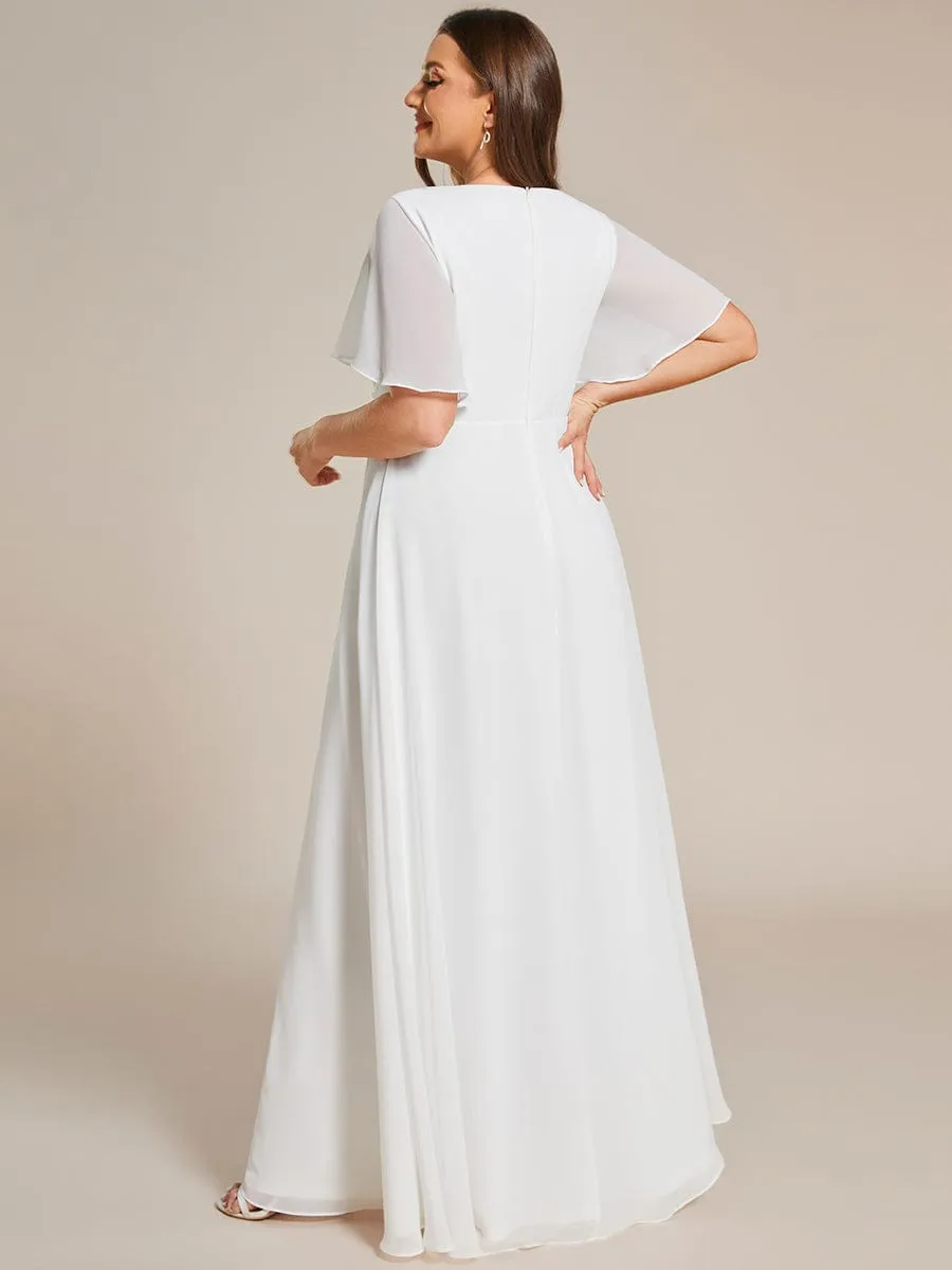 Elegant Chiffon Applique Mother of the Bride Dress with Flutter Sleeves