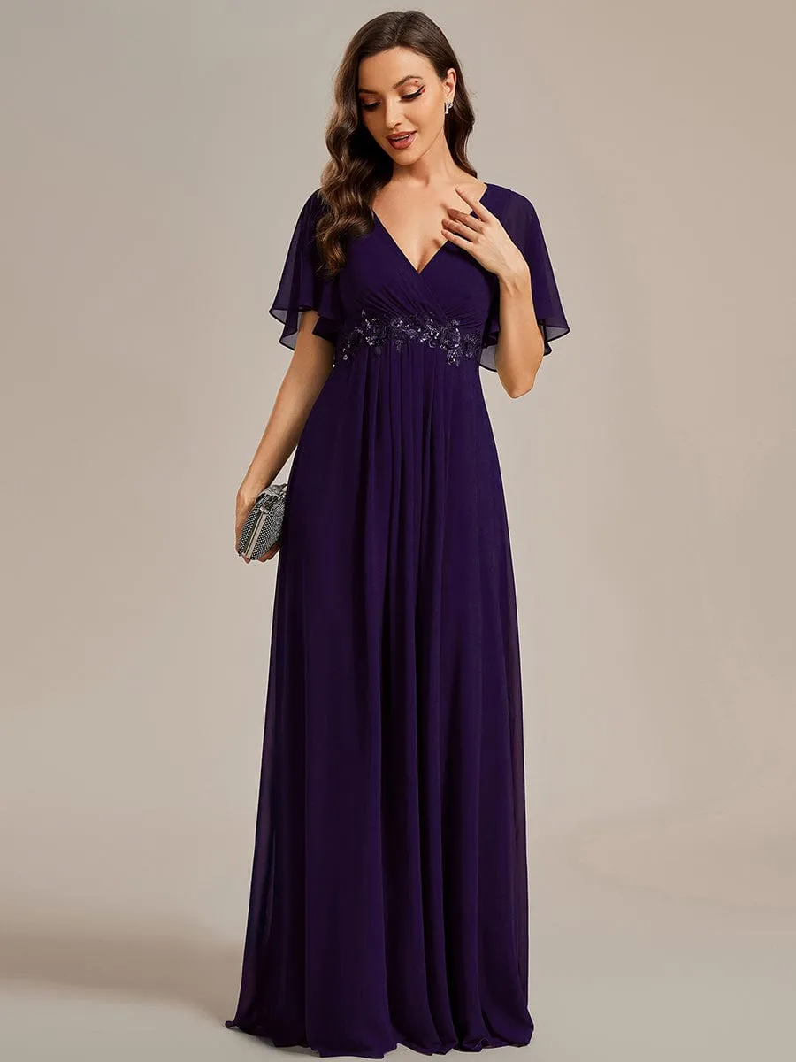 Elegant Chiffon Applique Mother of the Bride Dress with Flutter Sleeves