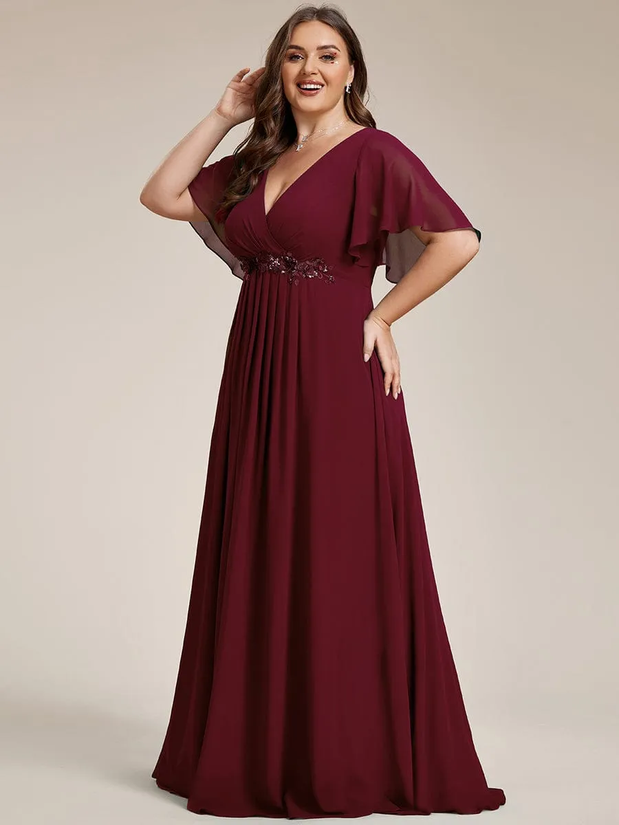 Elegant Chiffon Applique Mother of the Bride Dress with Flutter Sleeves