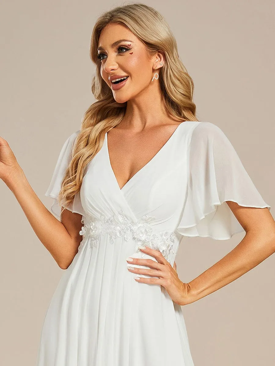 Elegant Chiffon Applique Mother of the Bride Dress with Flutter Sleeves