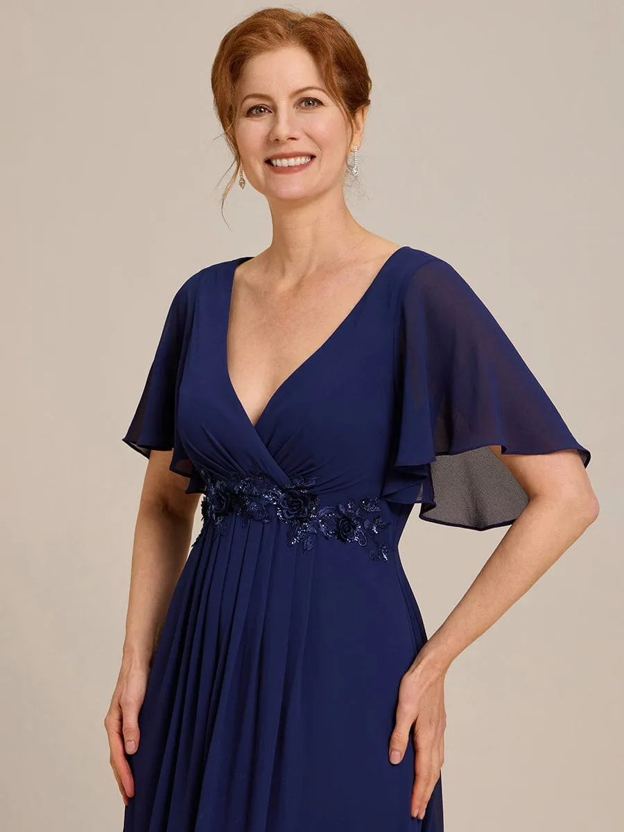 Elegant Chiffon Applique Mother of the Bride Dress with Flutter Sleeves