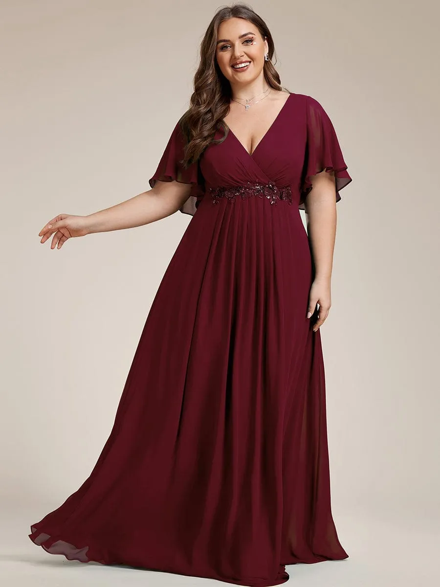 Elegant Chiffon Applique Mother of the Bride Dress with Flutter Sleeves