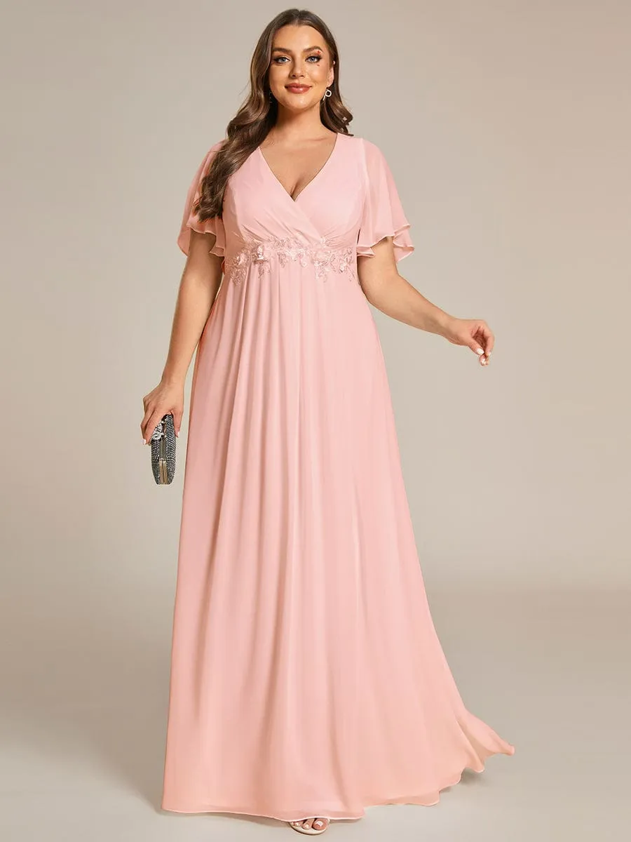 Elegant Chiffon Applique Mother of the Bride Dress with Flutter Sleeves