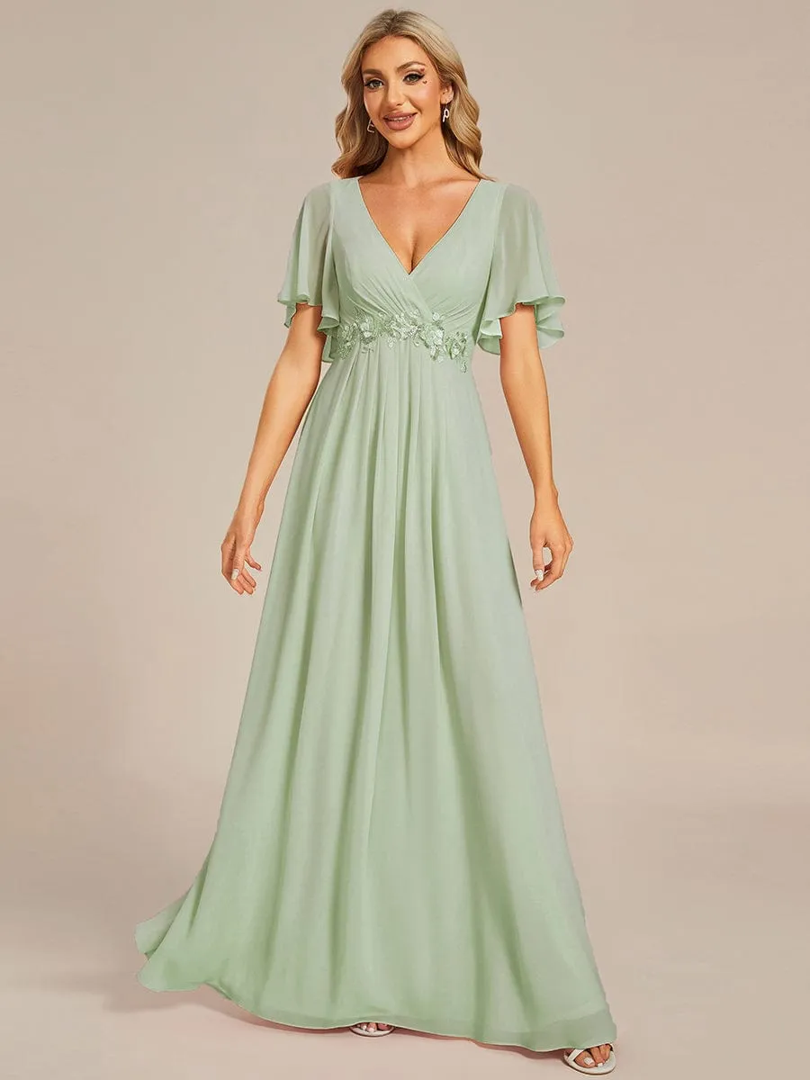 Elegant Chiffon Applique Mother of the Bride Dress with Flutter Sleeves