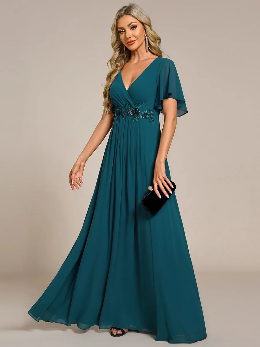 Elegant Chiffon Applique Mother of the Bride Dress with Flutter Sleeves